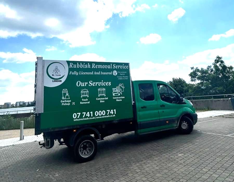 MrTrashLondon green rubbish removal van — fully licensed and insured
